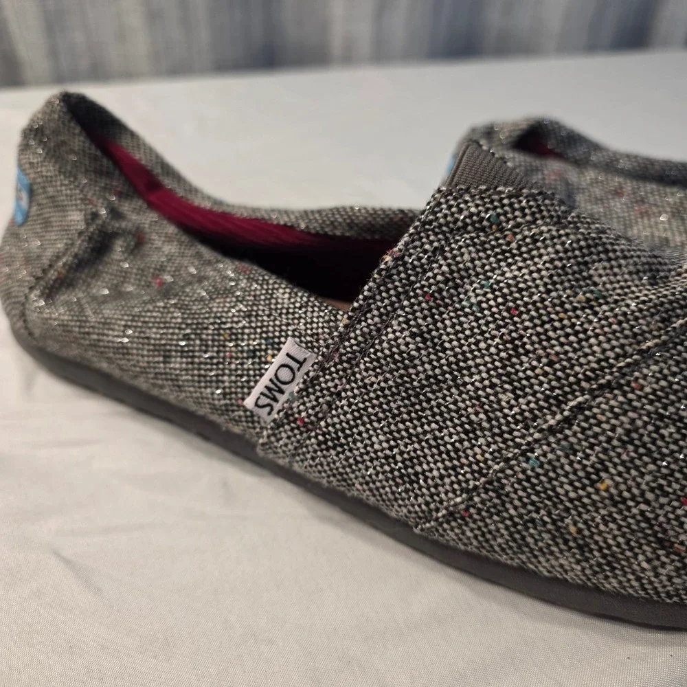 TOMS Classic Alpargata Slip On Shoes Mens 11 Gray Tweed Woven Multicolor Fleck